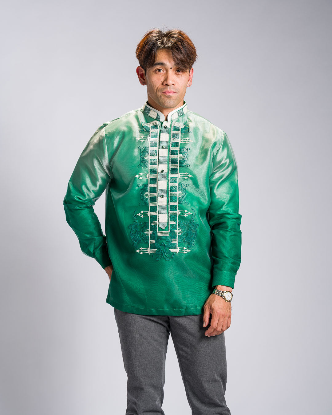 'Jericho' Two-Toned Barong Tagalog – Emerald Green, Organza