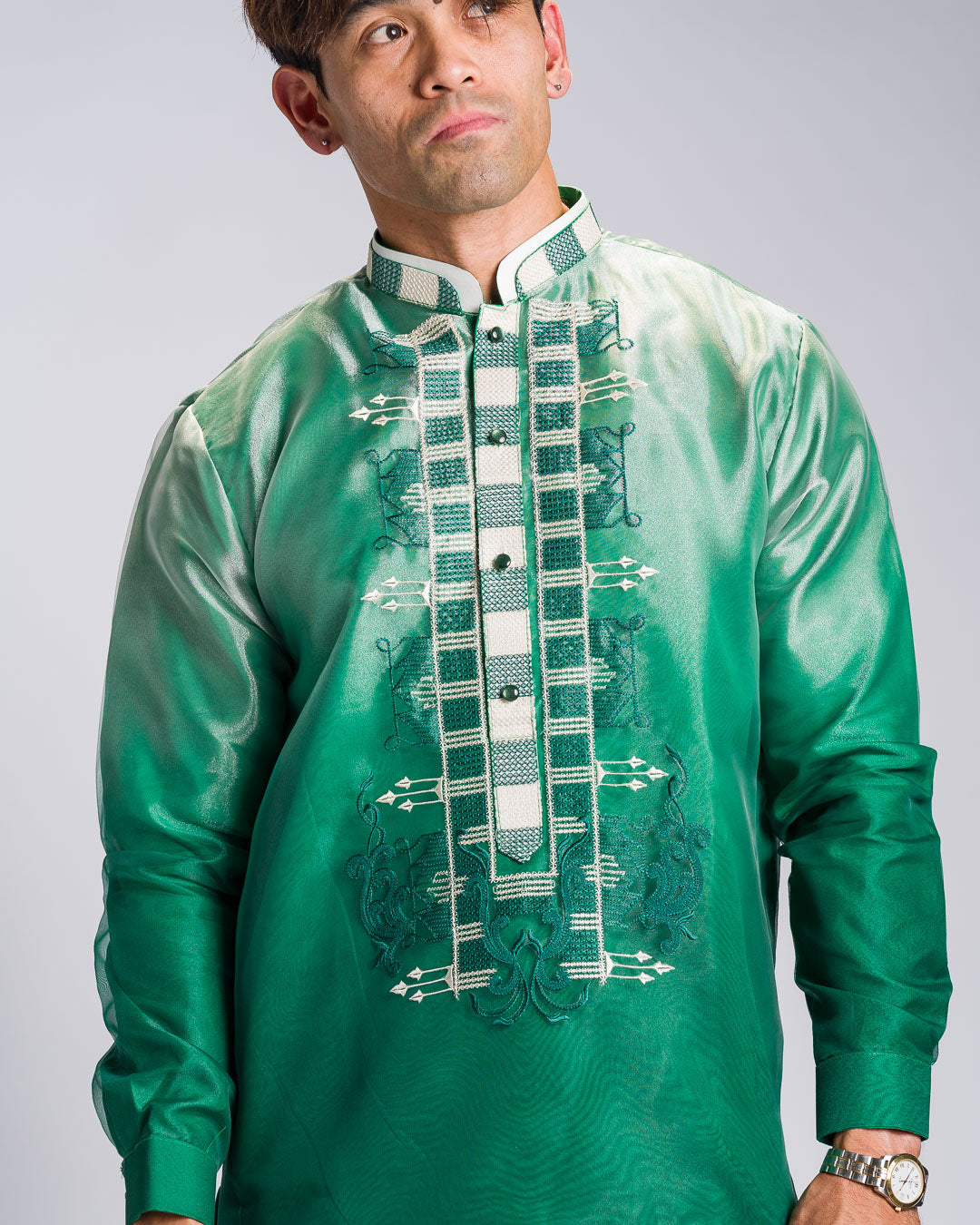 'Jericho' Two-Toned Barong Tagalog – Emerald Green, Organza
