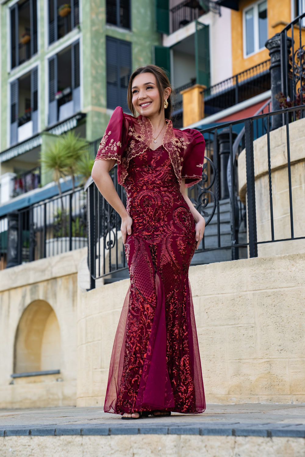 Mayari Mestiza Dress (Burgundy)