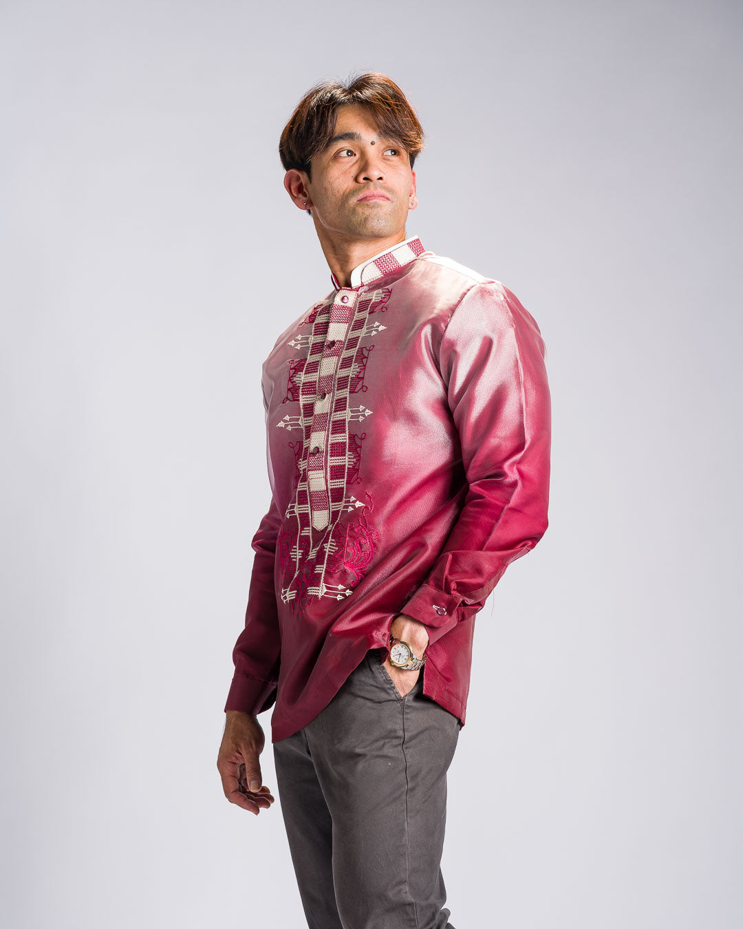 'Jericho' Two-Toned Barong Tagalog – Burgundy, Organza