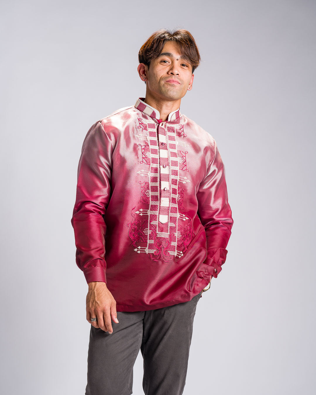'Jericho' Two-Toned Barong Tagalog – Burgundy, Organza