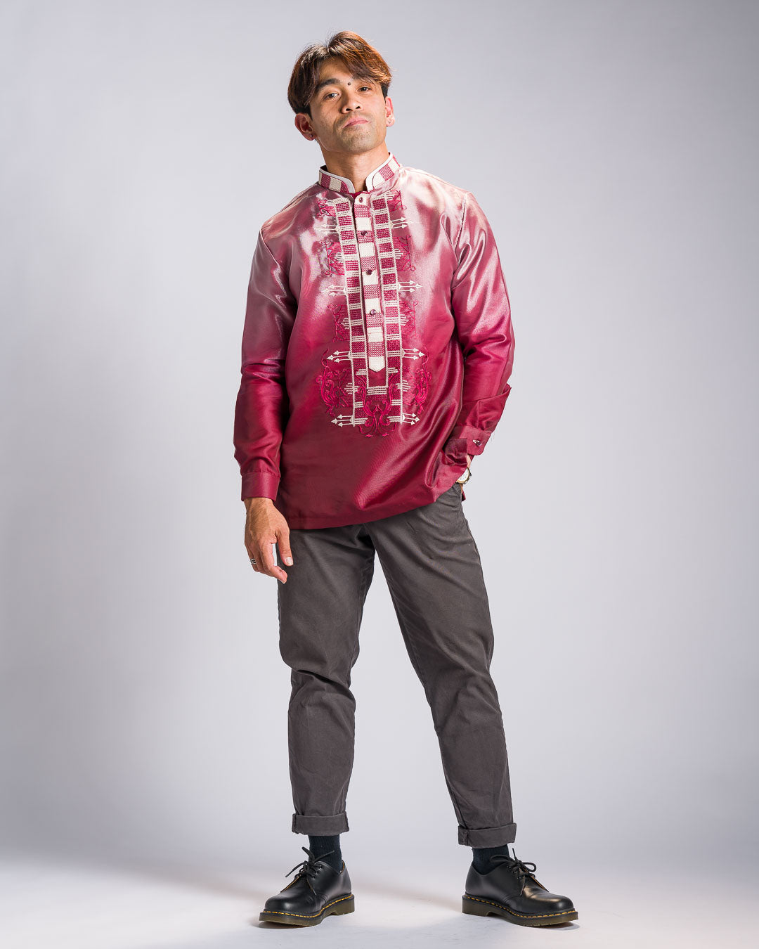 'Jericho' Two-Toned Barong Tagalog – Burgundy, Organza