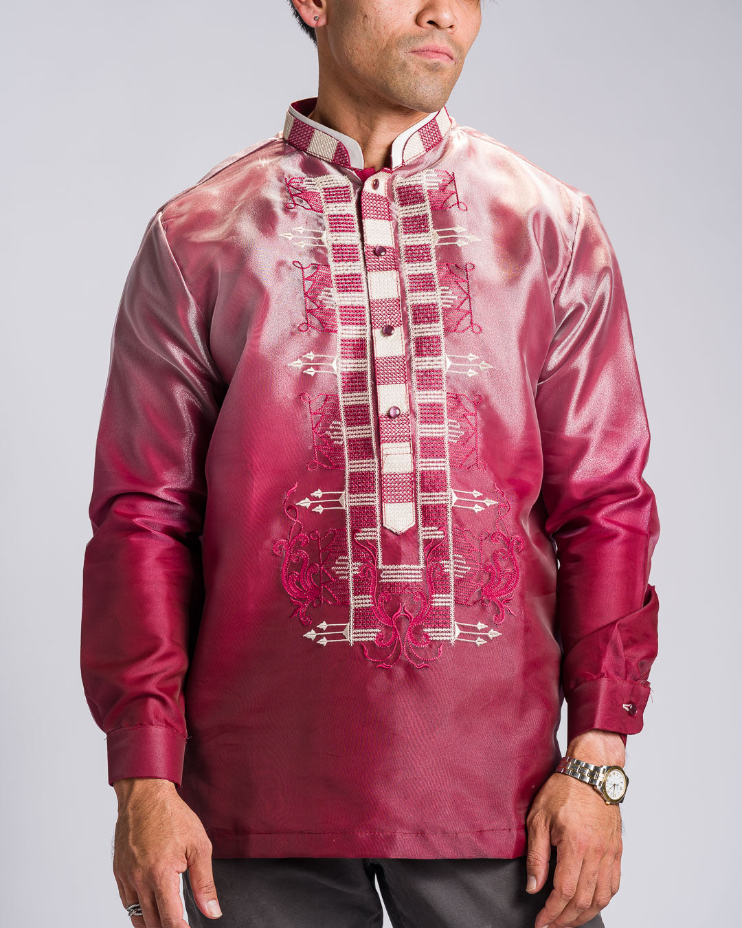'Jericho' Two-Toned Barong Tagalog – Burgundy, Organza
