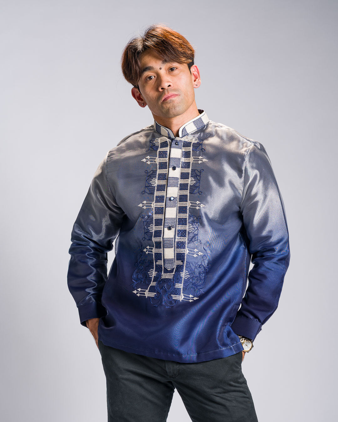 'Jericho' Two-Toned Barong Tagalog – Cobalt Blue, Organza