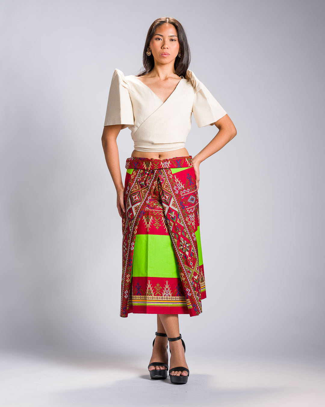 'Landap' Malong Mindanao Geometric Print (Burgundy & Lime Green)