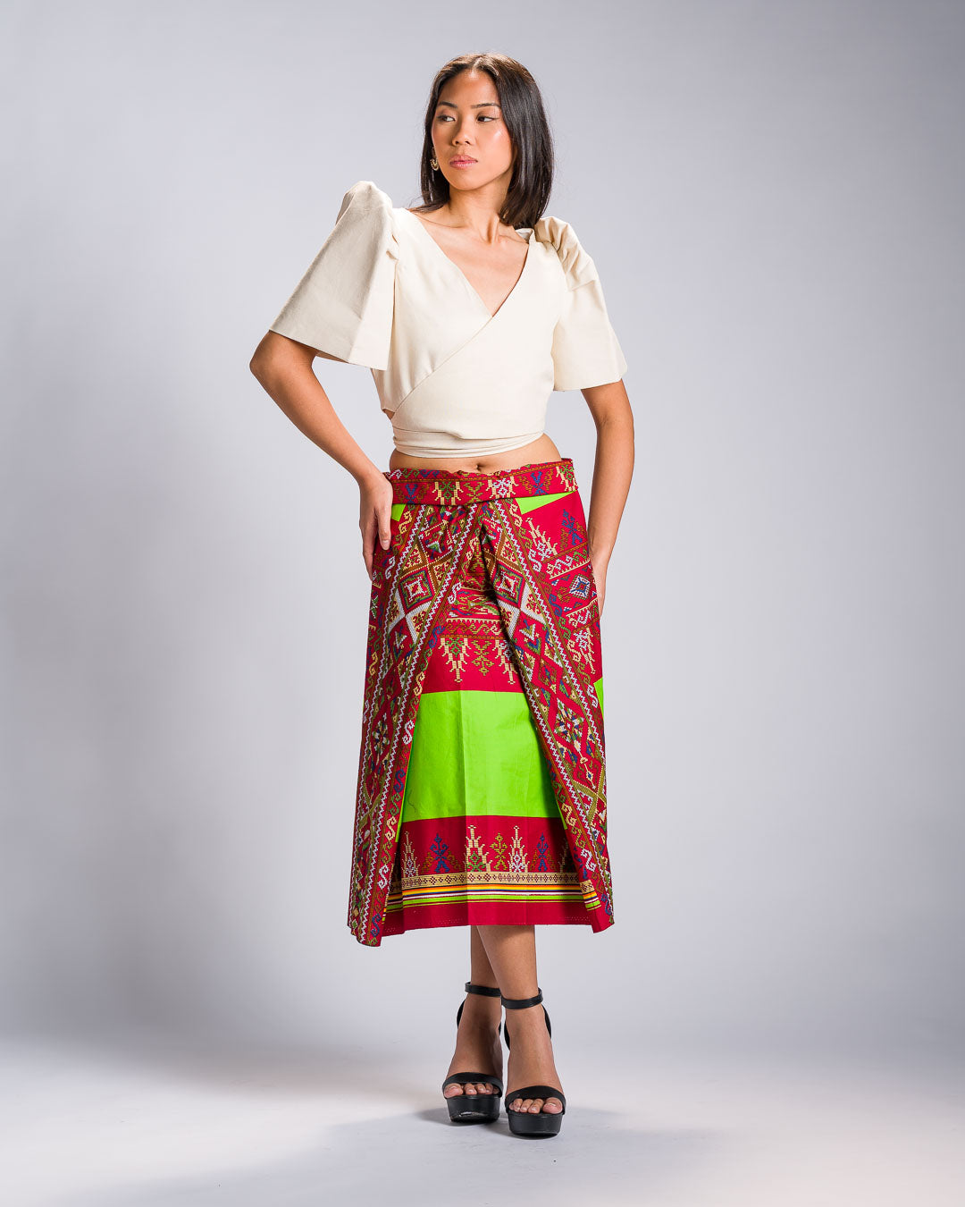'Landap' Malong Mindanao Geometric Print (Burgundy & Lime Green)