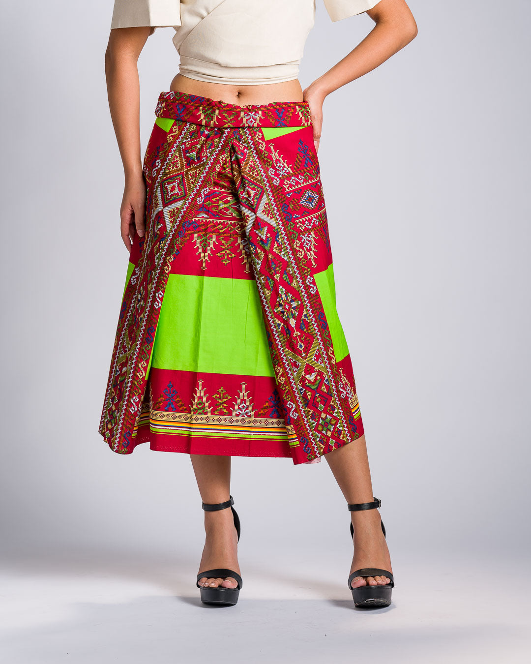 'Landap' Malong Mindanao Geometric Print (Burgundy & Lime Green)