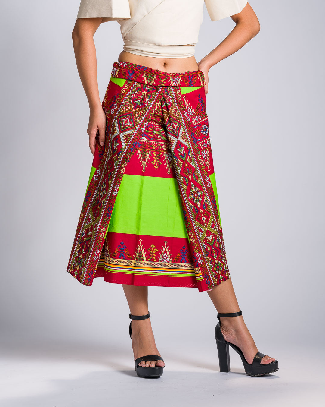 'Landap' Malong Mindanao Geometric Print (Burgundy & Lime Green)