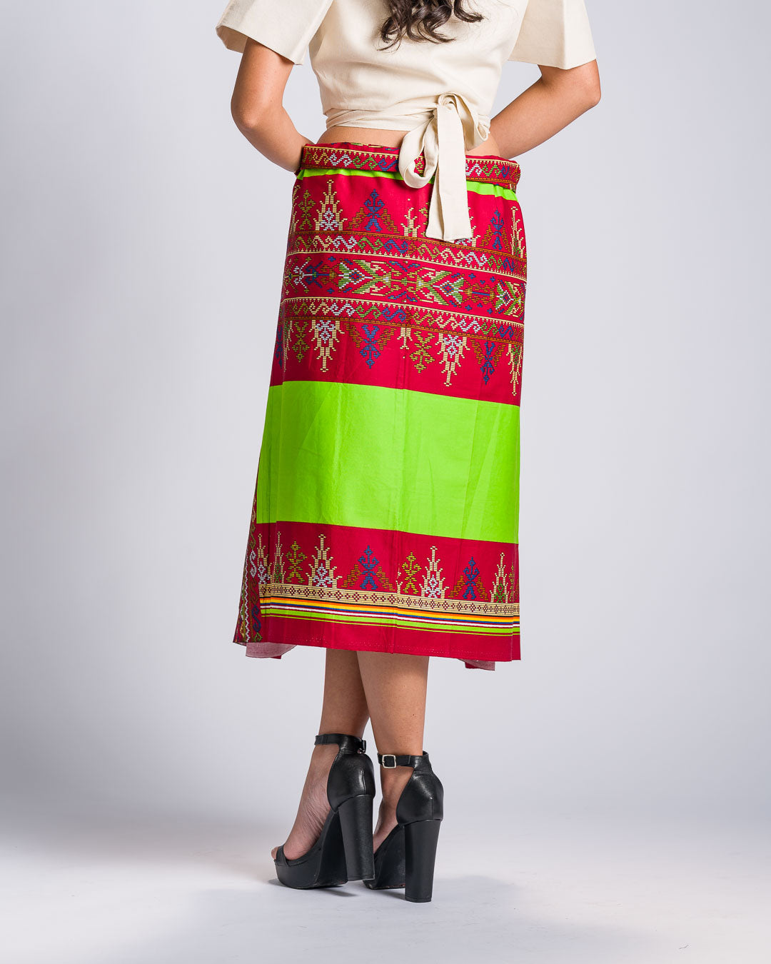 'Landap' Malong Mindanao Geometric Print (Burgundy & Lime Green)
