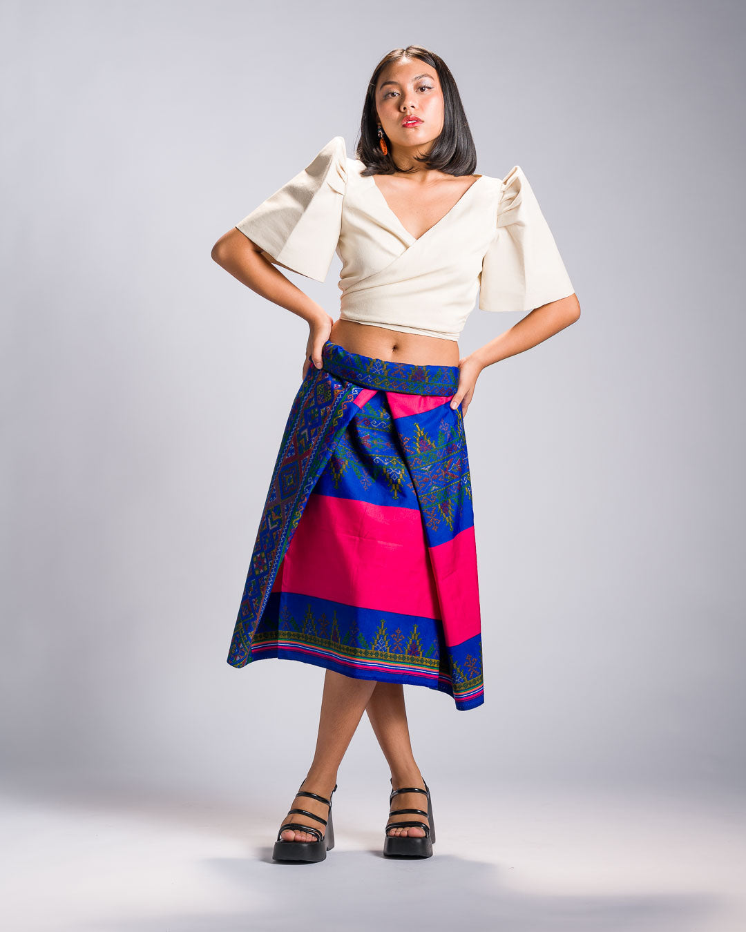'Landap' Malong Mindanao Geometric Print (Fuchsia & Royal Blue)