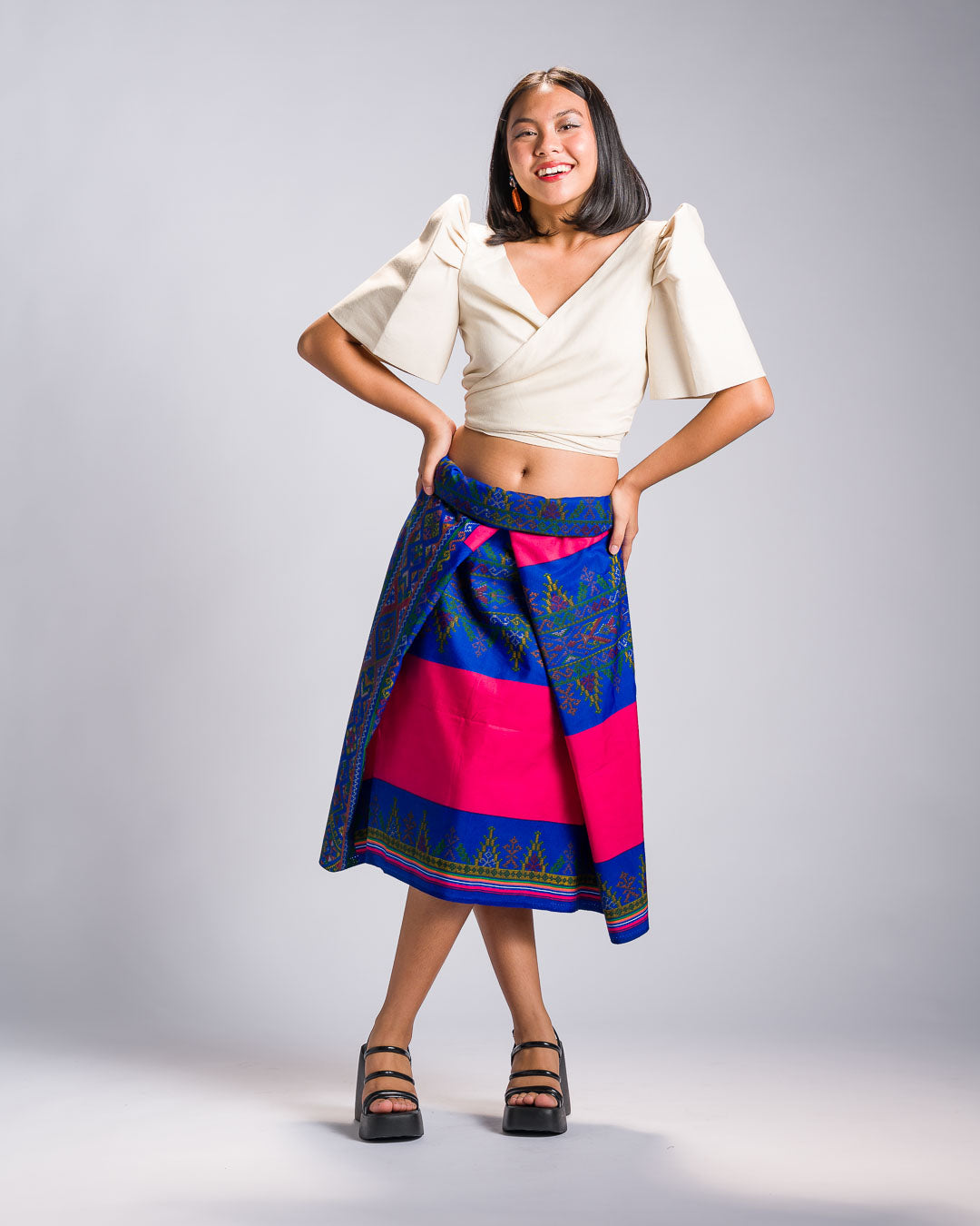 'Landap' Malong Mindanao Geometric Print (Fuchsia & Royal Blue)