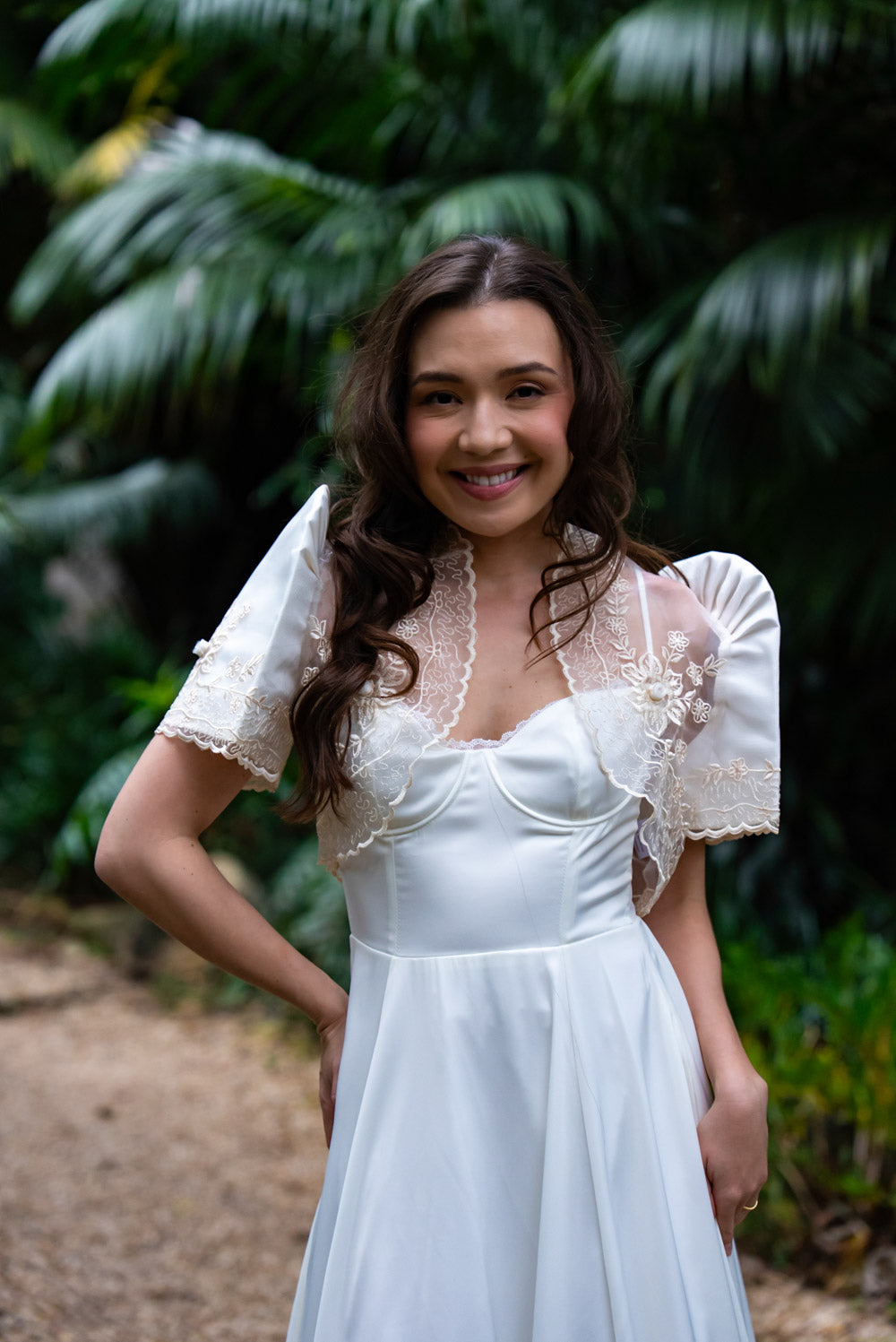 Ella Satin Midi Bridal Dress with Tulle Petticoat (Ivory White)