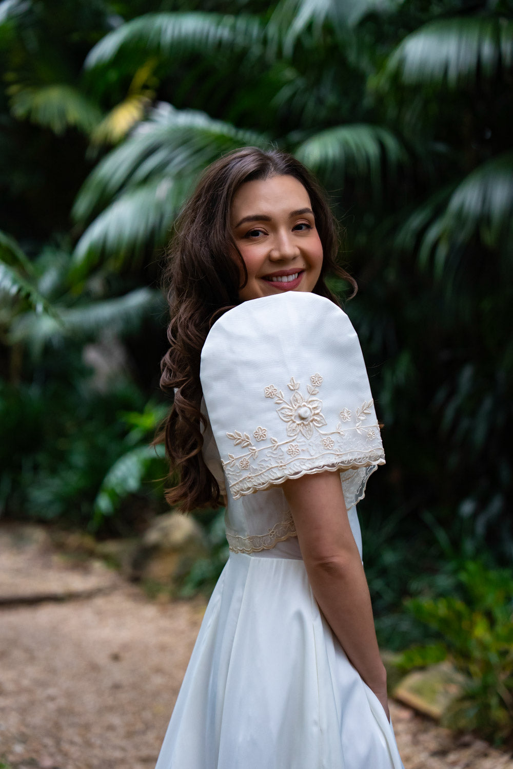 Ella Satin Midi Bridal Dress with Tulle Petticoat (Ivory White)