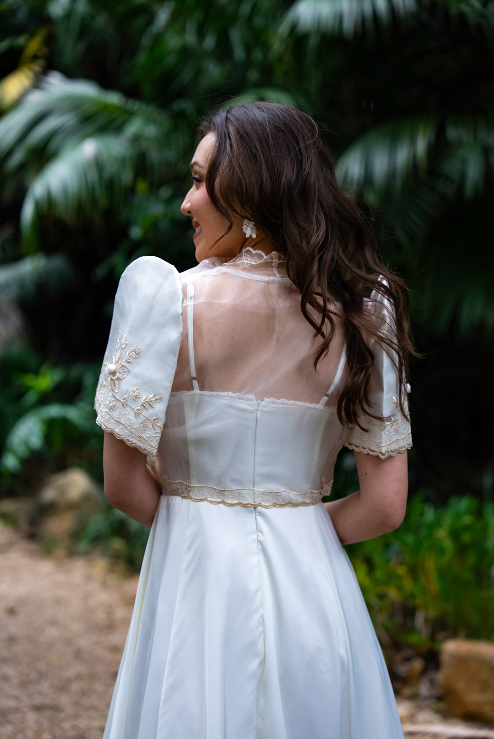 Ella Satin Midi Bridal Dress with Tulle Petticoat (Ivory White)