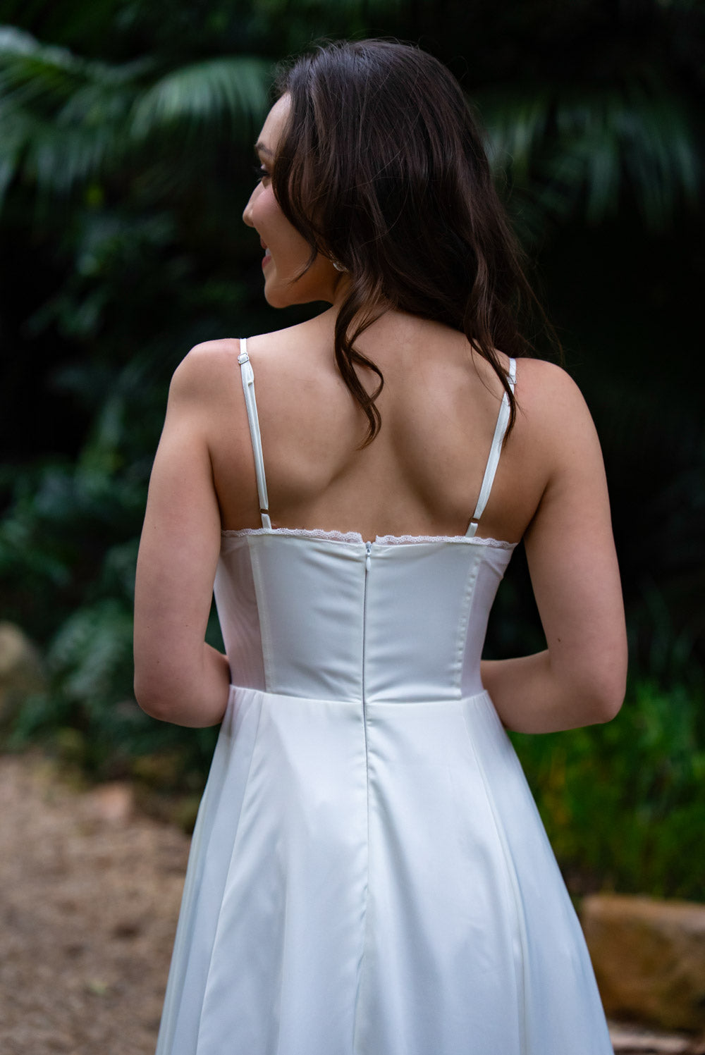 Ella Satin Midi Bridal Dress with Tulle Petticoat (Ivory White)