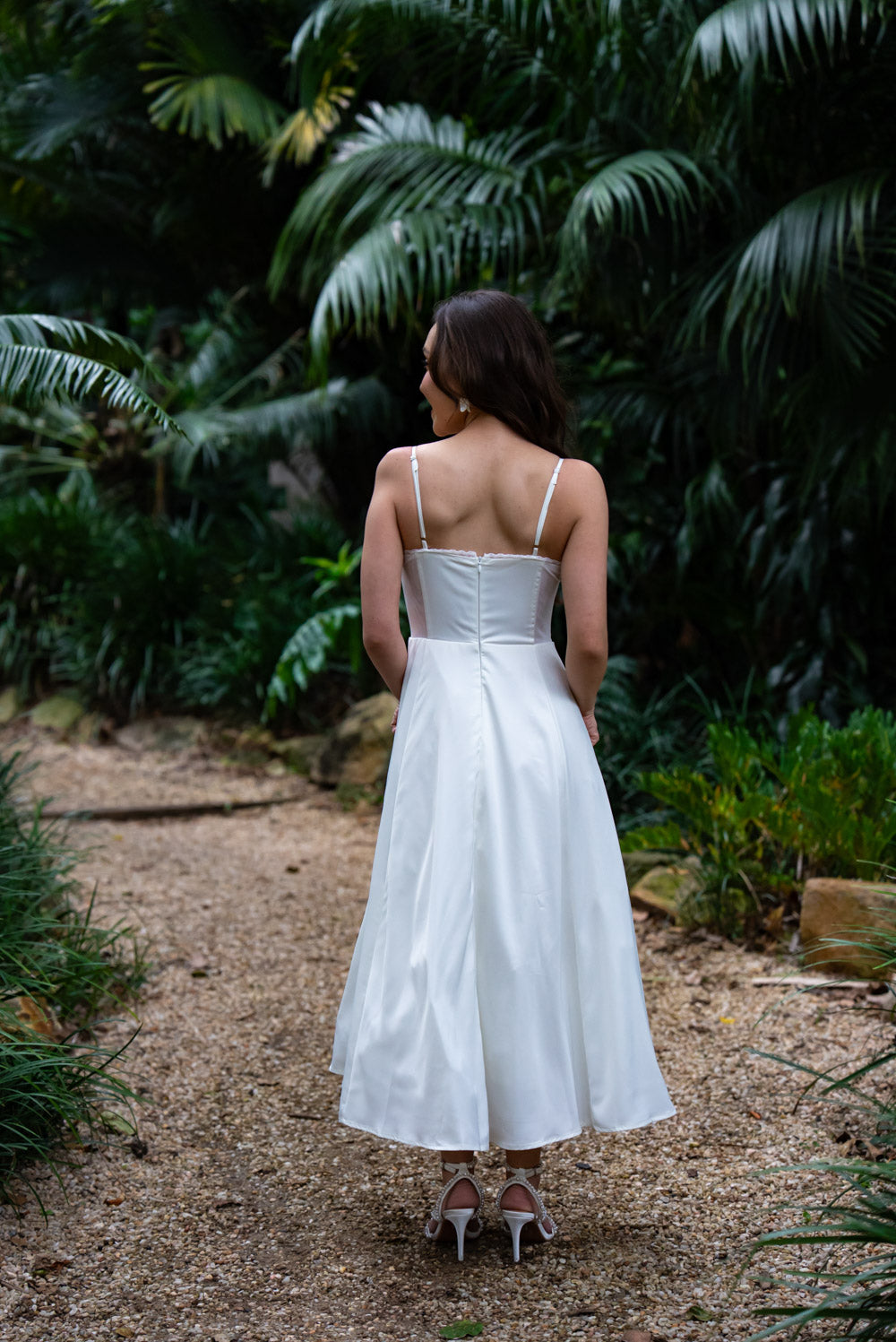Ella Satin Midi Bridal Dress with Tulle Petticoat (Ivory White)