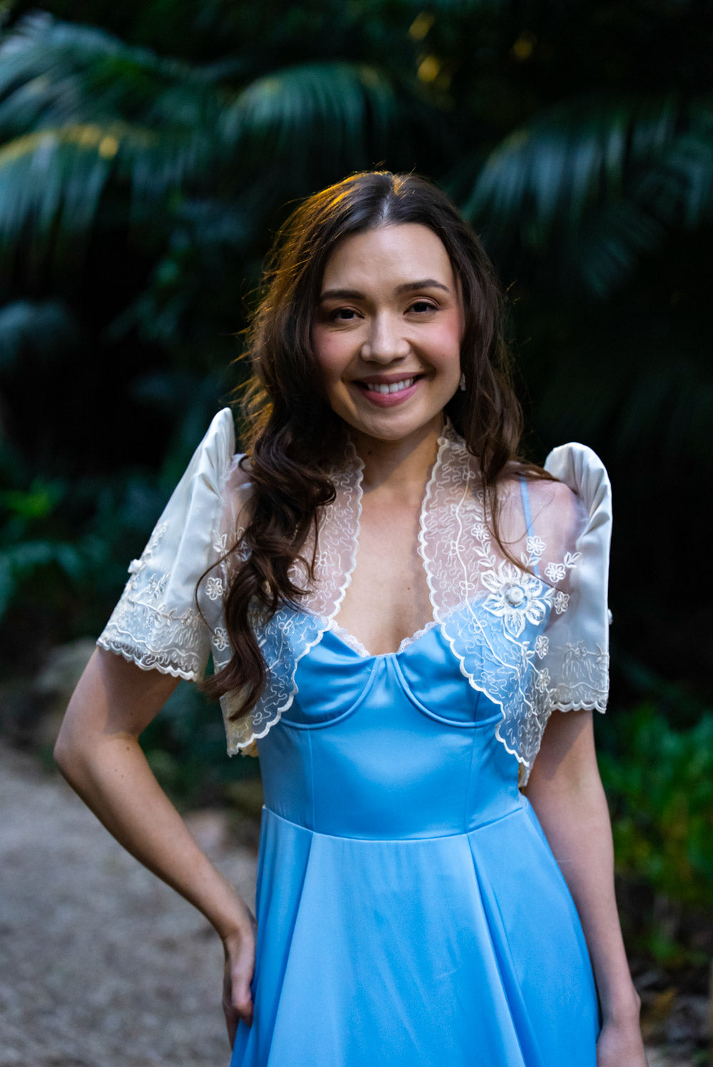 'Ella' Satin Midi Dress with Tulle Petticoat (Sky Blue)