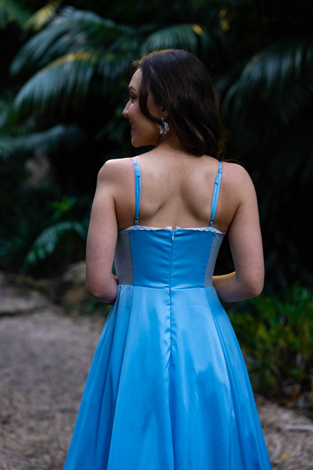 'Ella' Satin Midi Dress with Tulle Petticoat (Sky Blue)
