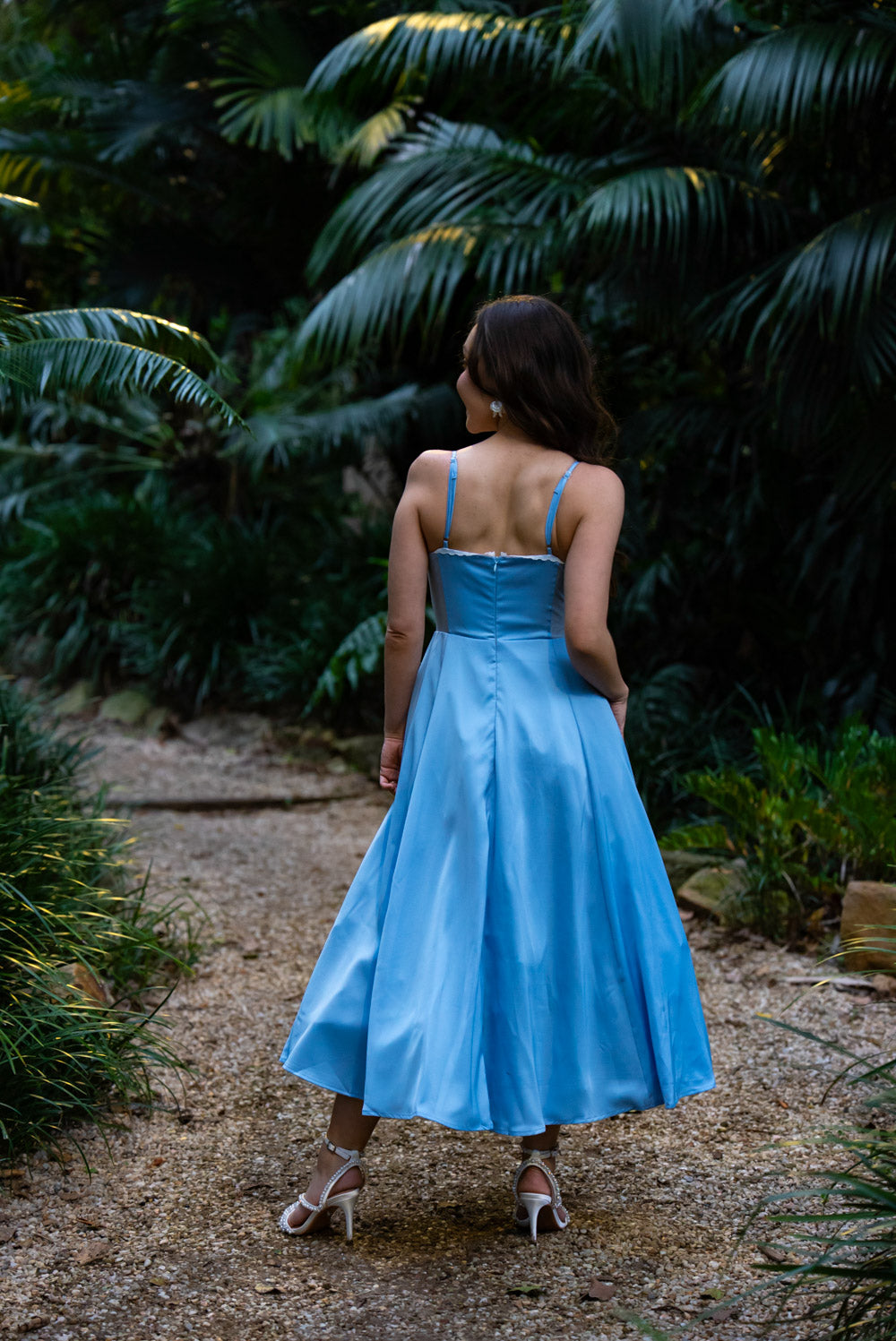 'Ella' Satin Midi Dress with Tulle Petticoat (Sky Blue)