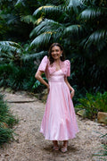 'Ella' Satin Midi Dress with Tulle Petticoat (Peony Pink)