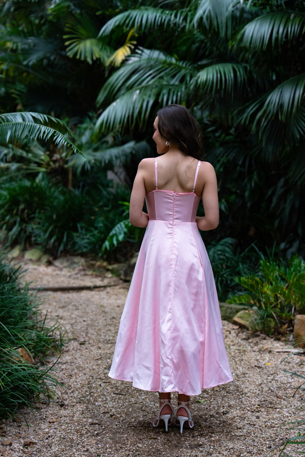 'Ella' Satin Midi Dress with Tulle Petticoat (Peony Pink)