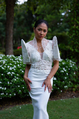 'Florence' Floral Embellished Satin Bridal Gown (Ivory White)