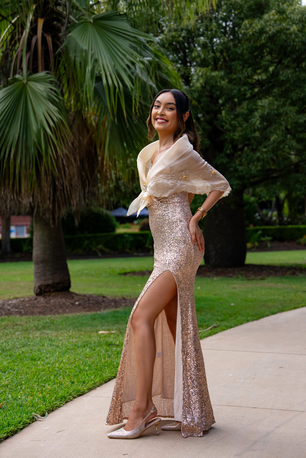 'Selene' Sequin Sparkling Gown (Rose Gold) | Mestiza Filipina XL 'Selene' Sequin Sparkling Gown (Rose Gold) | Mestiza Filipina XL
