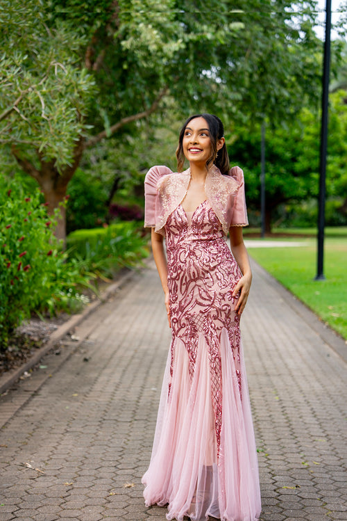 pink filipiniana dress Filipiniana serpentina dress (Sequins, Peach color), for weddings & formal events