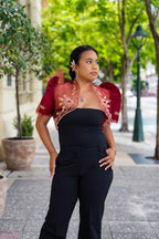 Filipiniana Bolero 'Luisa' in Burgundy, side view – Mestiza Filipina