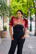 Filipiniana Bolero 'Luisa' in Burgundy, full length – Mestiza Filipina