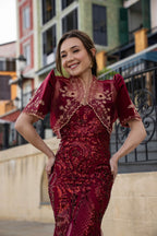 Filipiniana Bolero 'Luisa' in Burgundy, close-up – Mestiza Filipina