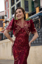 Filipiniana Bolero 'Luisa' in Burgundy, full length – Mestiza Filipina