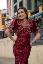 Filipiniana Bolero 'Luisa' in Burgundy, side view – Mestiza Filipina