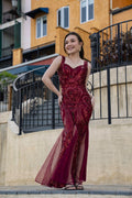 'Mayari' Sequin Tulle Sparkling Gown (Burgundy)