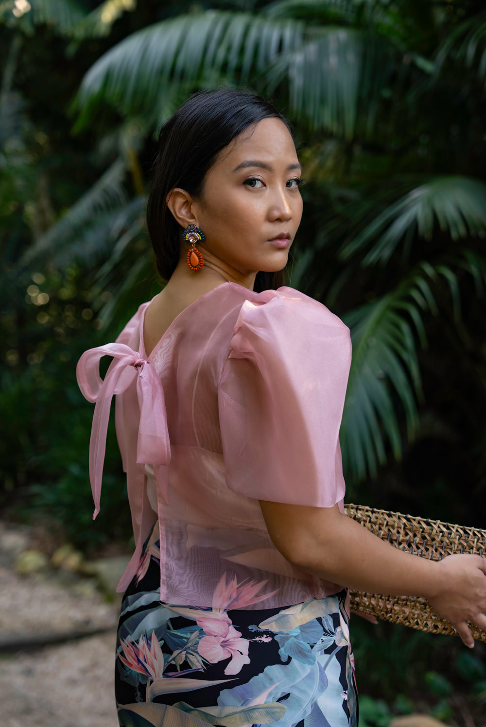 Dahlia Ribbon Tie-Up Blouse (Dusty Rose)