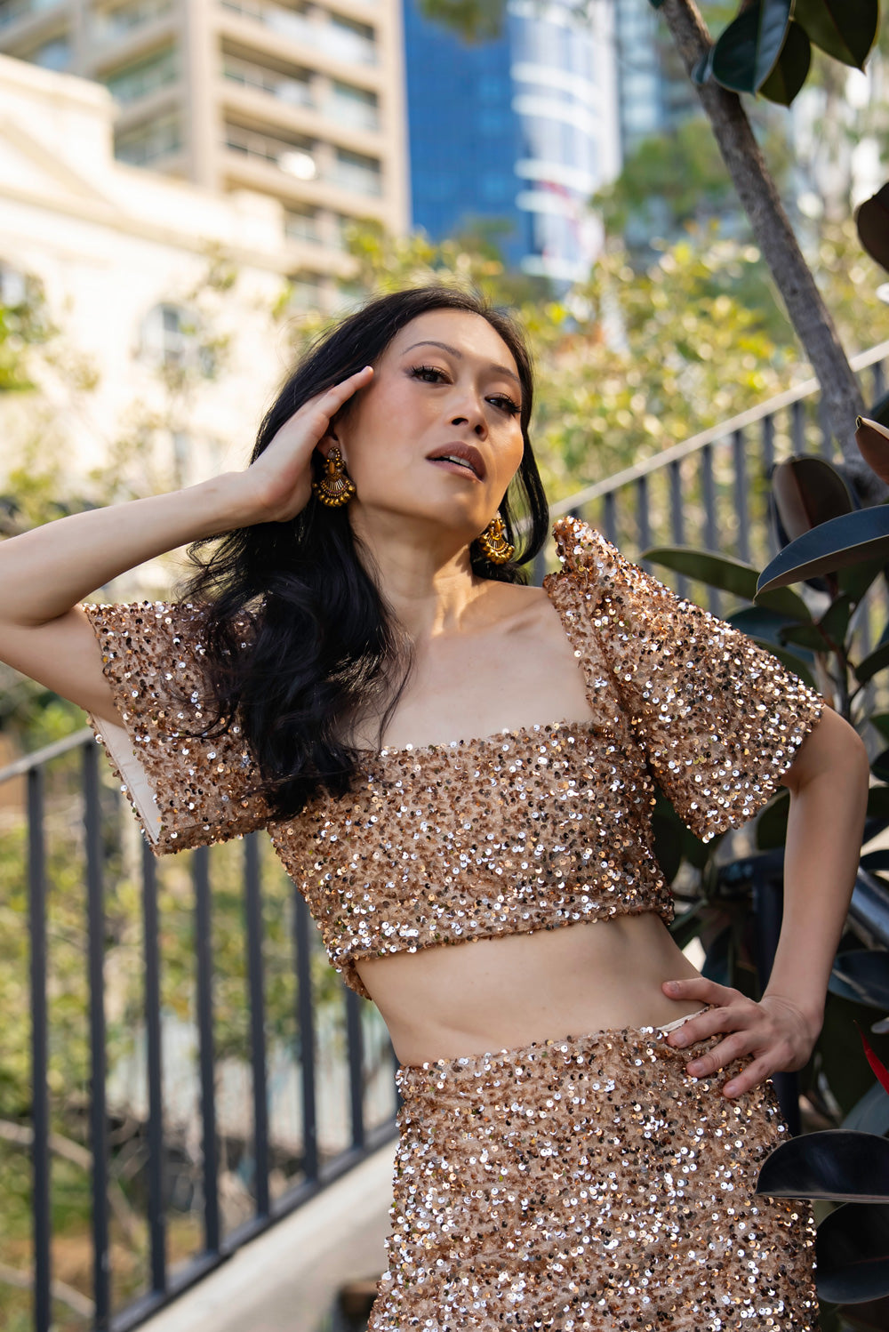 Binibini Sequin Filipiniana Crop Top (Gold)