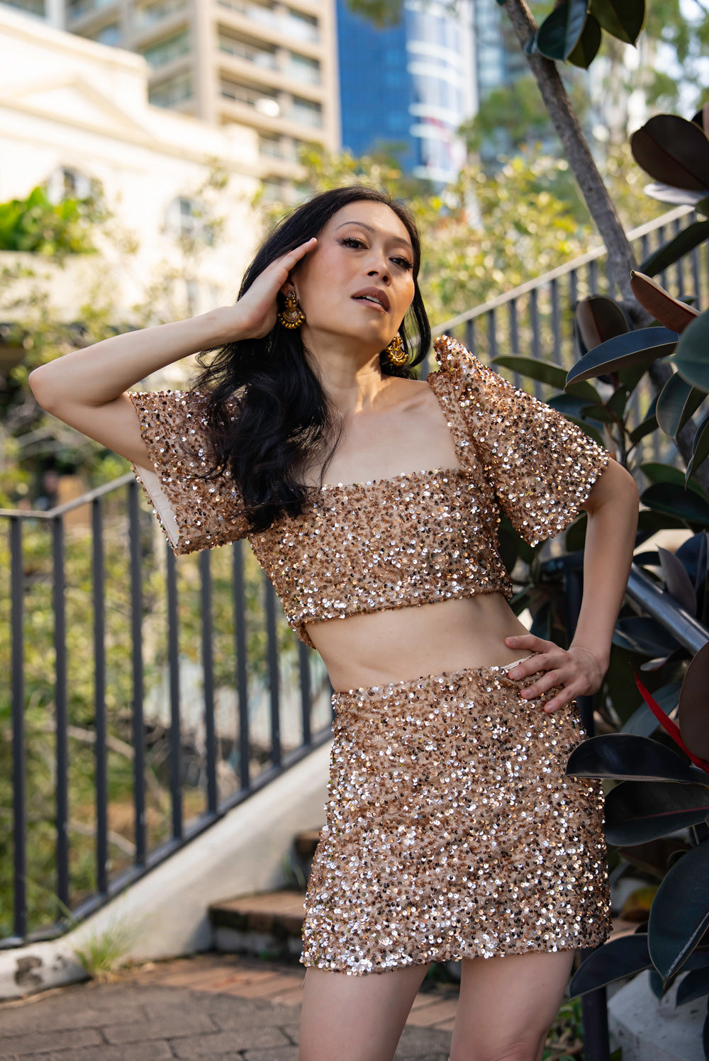 Binibini Sequin Filipiniana Crop Top (Gold)