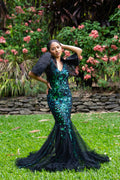 Sequin Filipiniana Gown 'Estella' in Turquoise Green, styled look – Mestiza Filipina