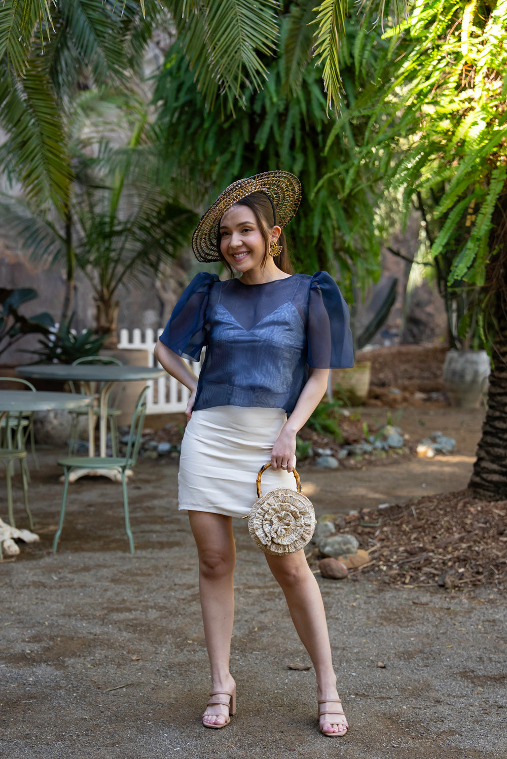 Dahlia Ribbon Tie-Up Blouse (Navy Blue)