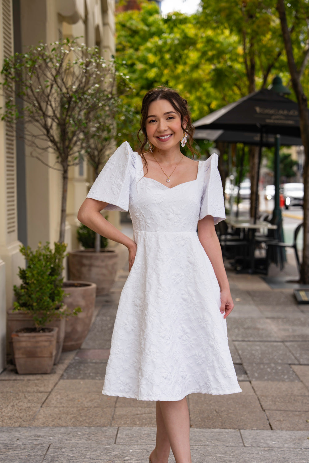 'Love' Midi Filipiniana Dress, Floral Jacquard (Snow White) - XS 'Love' Midi Filipiniana Dress, Floral Jacquard (Snow White) - XS
