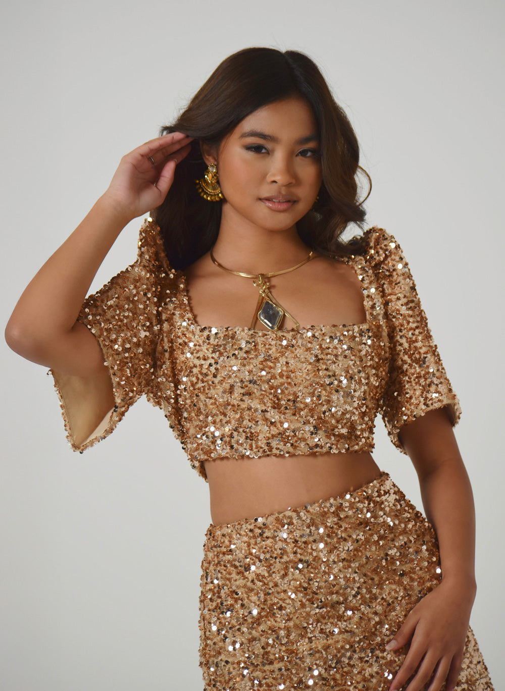 Binibini Sequin Filipiniana Crop Top (Gold)
