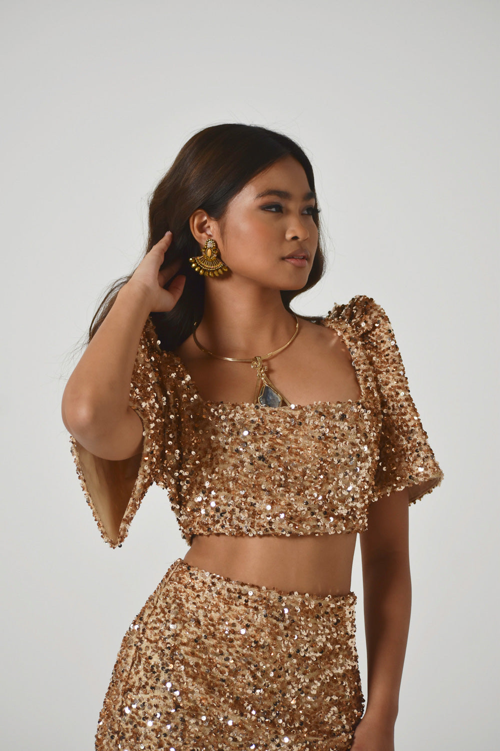 Binibini Sequin Filipiniana Crop Top (Gold)
