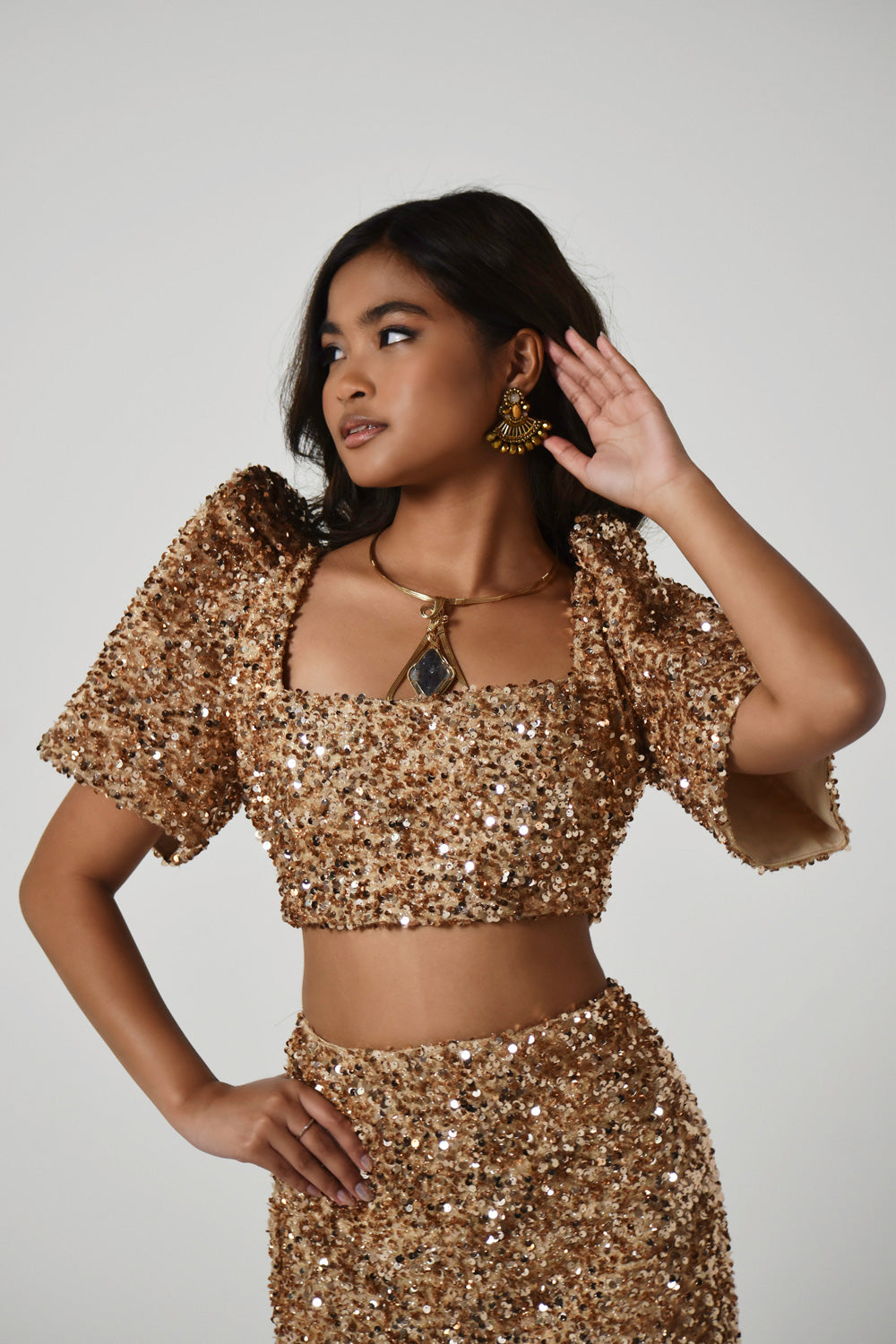Binibini Sequin Filipiniana Crop Top (Gold)