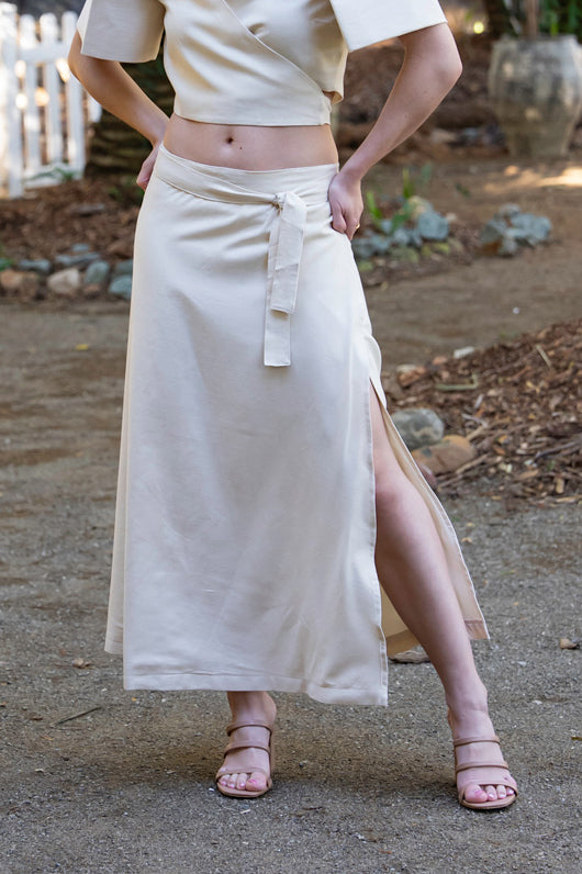 Cora Midi Wrap Skirt (Oat)