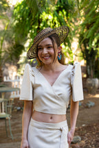 Filipiniana Top 'Cora' in Oat, back view – Mestiza Filipina