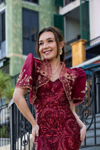 Filipiniana Bolero 'Luisa' in Burgundy, detail view – Mestiza Filipina