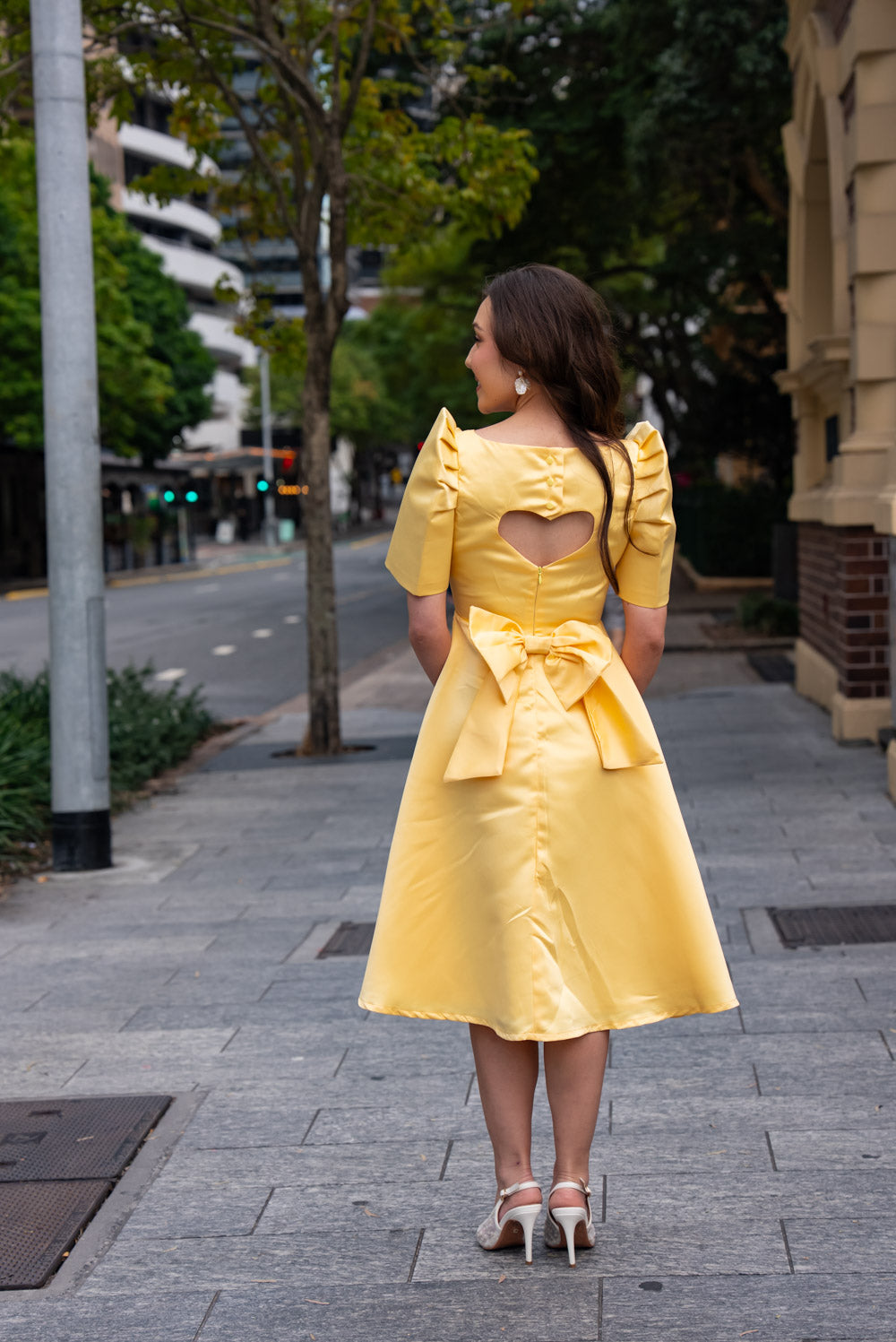 'Love' Midi Filipiniana Dress, Duchess Satin (Butter Yellow)