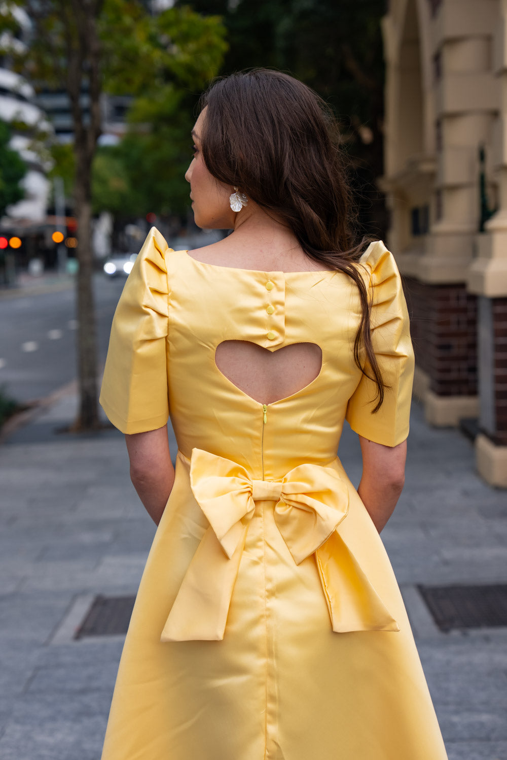 'Love' Midi Filipiniana Dress, Duchess Satin (Butter Yellow)