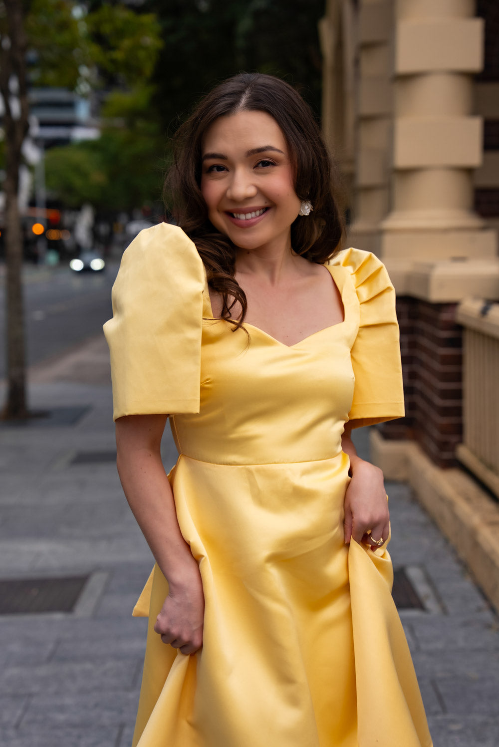'Love' Midi Filipiniana Dress, Duchess Satin (Butter Yellow)