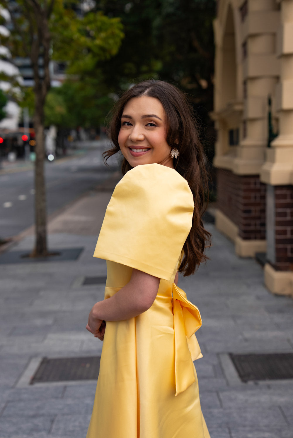 'Love' Midi Filipiniana Dress, Duchess Satin (Butter Yellow)